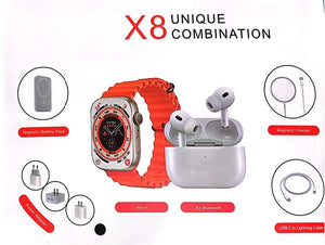 x8 smart watch with power bank and wireless earphone